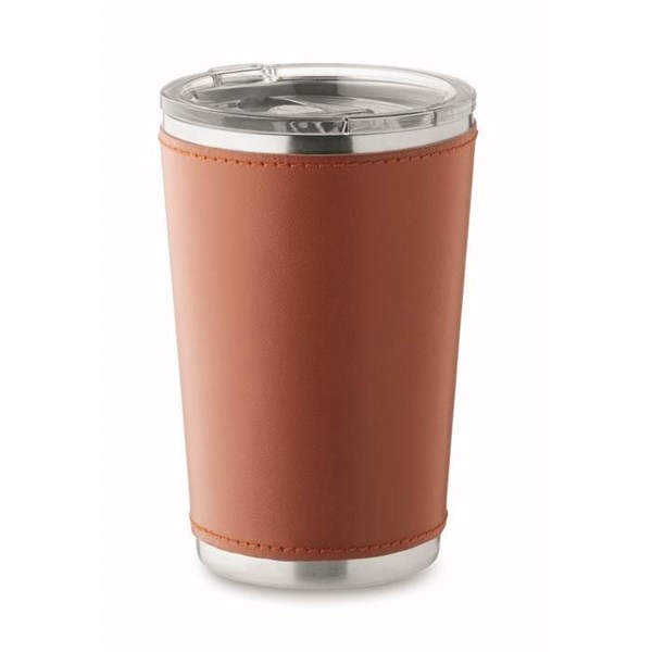 Obrázky: Dvoustěn.nerez.termohrnek 350 ml s PU obalem, hnědý