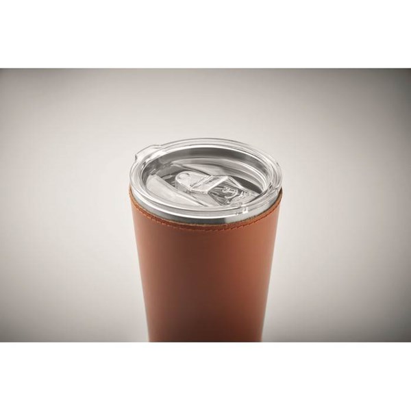 Obrázky: Dvoustěn.nerez.termohrnek 350 ml s PU obalem, hnědý, Obrázek 3