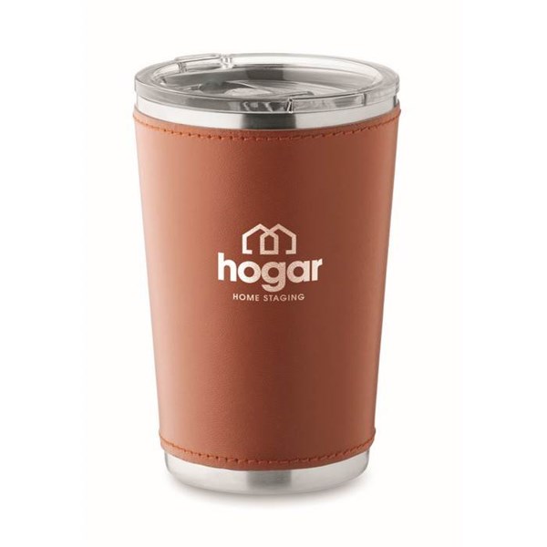 Obrázky: Dvoustěn.nerez.termohrnek 350 ml s PU obalem, hnědý, Obrázek 9