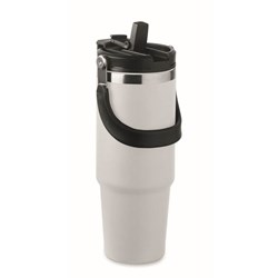 Obrázky: Bílý dvoustěnný hrnek 850 ml s vnitřním brčkem
