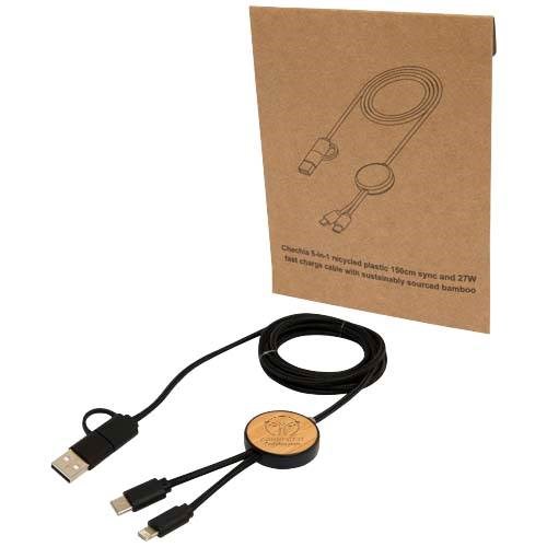 Obrázky: Černý rychlonabíjecí 27W kabel 5v1, 150 cm, bambus, Obrázek 6