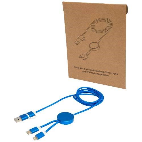 Obrázky: Modrý rychlonabíjecí 27W kabel 5v1, 150 cm, hliník