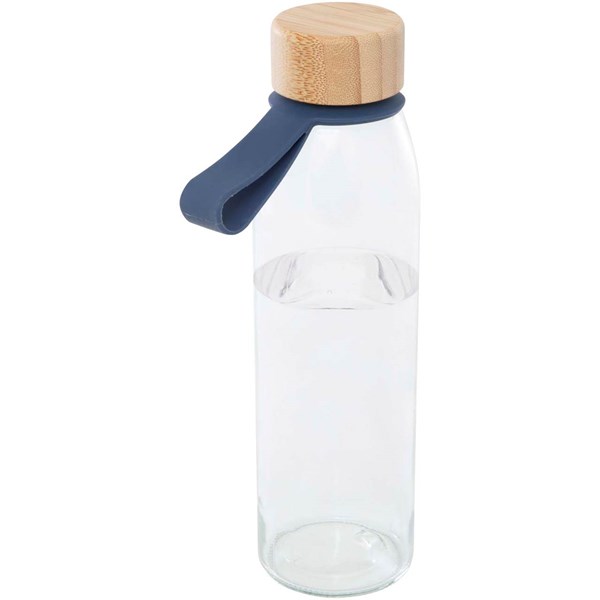 Obrázky: Skleněná láhev na vodu 500ml se silikonovou rukojetí, tm. modrá, Obrázek 2