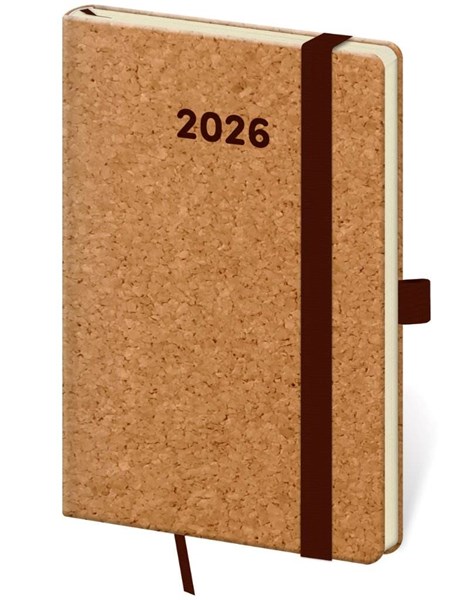 Obrázky: KORK 2026, kapesní korkový diář, gumička+poutko