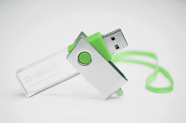 Obrázky: CRYSTAL ROTATE zelený USB flash disk 64GB s LED