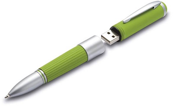 Obrázky: Limetkové kuličkové pero/USB flash disk 64GB 2v1