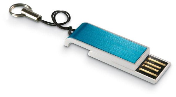 Obrázky: Datamin modrý vysouvací USB disk s poutkem 64GB