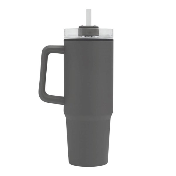 Obrázky: Tm. šedý dvoustěnný termohrnek 900ml, brčko a ucho, Obrázek 3