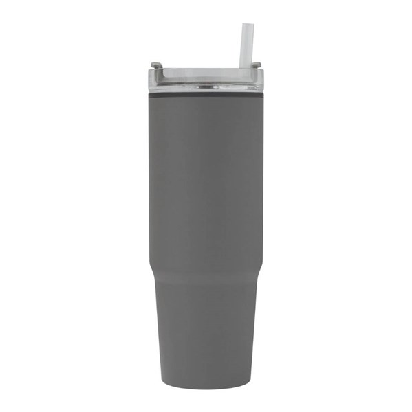 Obrázky: Tm. šedý dvoustěnný termohrnek 900ml, brčko a ucho, Obrázek 4