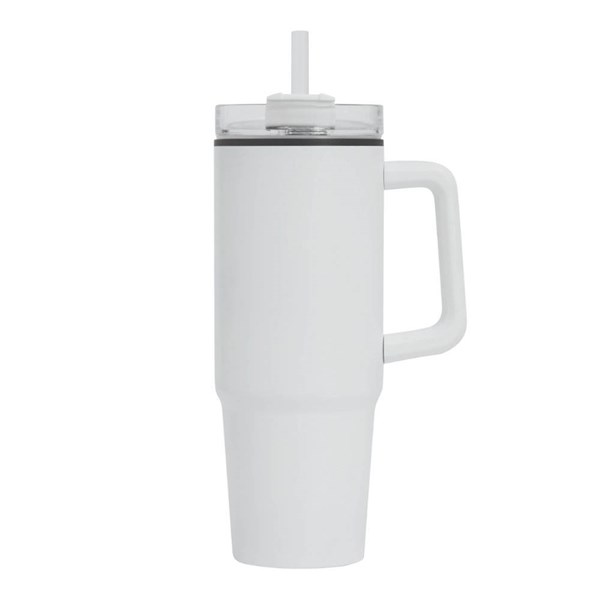 Obrázky: Bílý dvoustěnný termohrnek 900ml, brčko a ucho, Obrázek 2