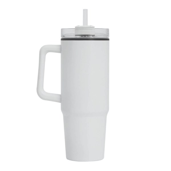 Obrázky: Bílý dvoustěnný termohrnek 900ml, brčko a ucho, Obrázek 3