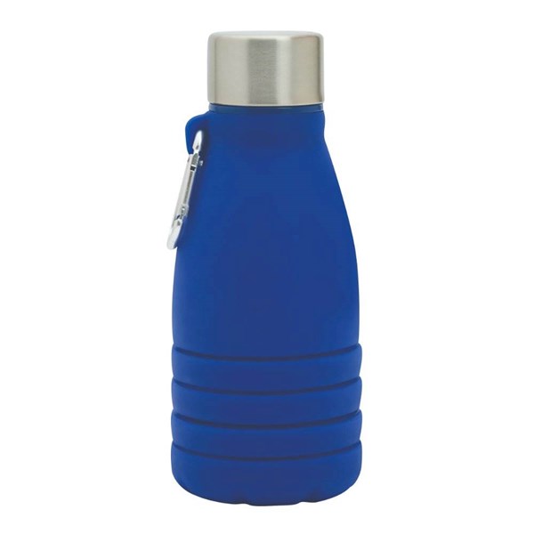 Obrázky: Modrá skládací silik. láhev s karabinou, 550ml, Obrázek 2