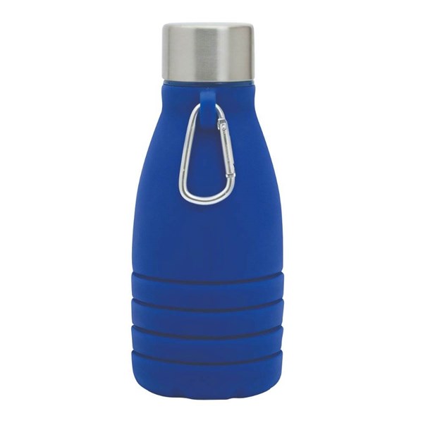 Obrázky: Modrá skládací silik. láhev s karabinou, 550ml, Obrázek 4