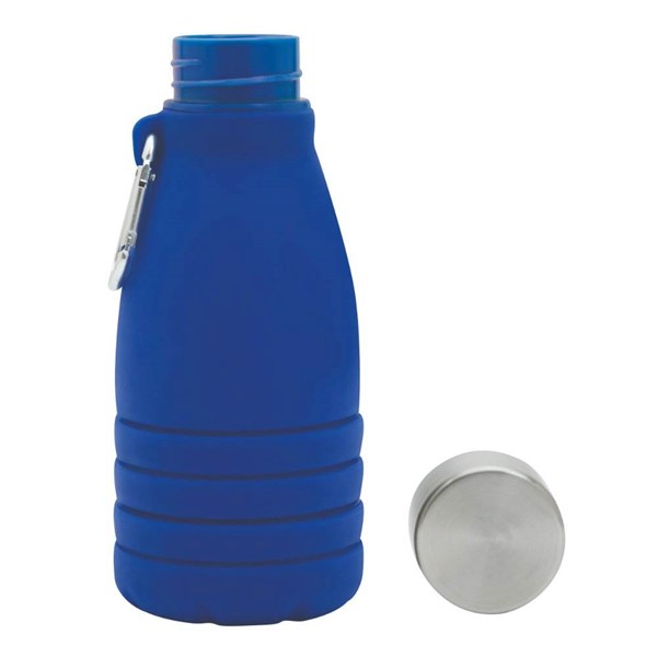 Obrázky: Modrá skládací silik. láhev s karabinou, 550ml, Obrázek 6