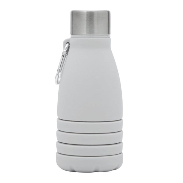 Obrázky: Šedá skládací silik. láhev s karabinou, 550ml, Obrázek 2
