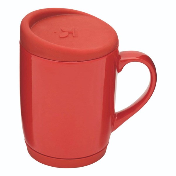 Obrázky: Červený keramický hrnek 350ml s víčkem