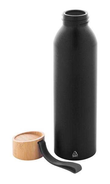 Obrázky: Černá láhev 600ml, recyk. hliník a silik.poutko, Obrázek 2