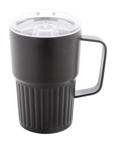 Obrázky: Dvoustěnný termohrnek-recykl. nerez, víčko, černá