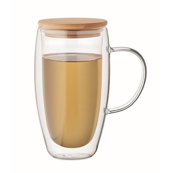 Obrázky: Dvojitý skleněný hrnek z boros. skla, 450ml, víčko, Obrázek 2