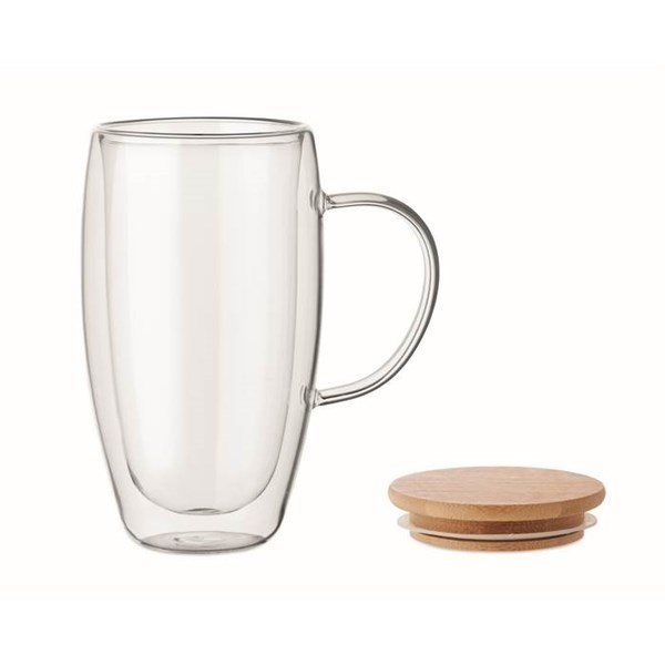 Obrázky: Dvojitý skleněný hrnek z boros. skla, 450ml, víčko, Obrázek 3