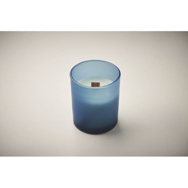 Obrázky: Skleněná svíčka z rostlinného vosku 80g, modrá, Obrázek 2