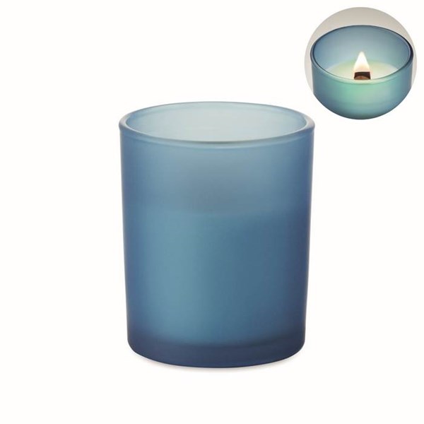 Obrázky: Skleněná svíčka z rostlinného vosku 80g, modrá, Obrázek 6