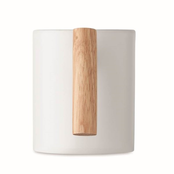 Obrázky: Bílý keramický hrnek s dřevěným uchem 320 ml, Obrázek 6