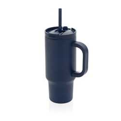 Obrázky: Modrý termohrnek s brčkem z recyklované oceli