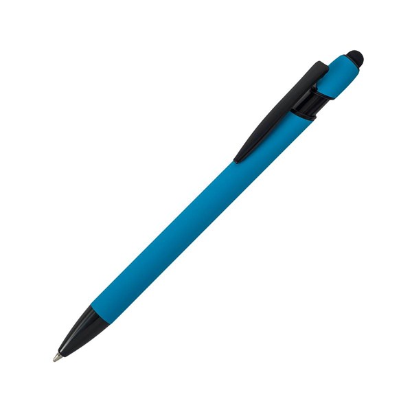Obrázky: Modré pogum. hliník. pero s černými doplň.+stylus