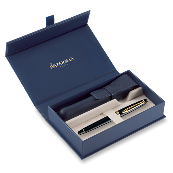 Obrázky: PP WATERMAN Expert Black GT + modré kožené pouzdro