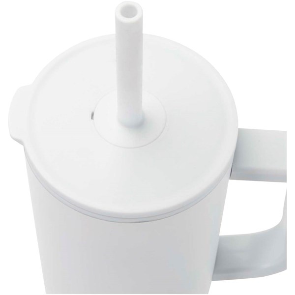 Obrázky: Termohrnek 900ml nerez/plast, sil.brčko, bílá, Obrázek 2