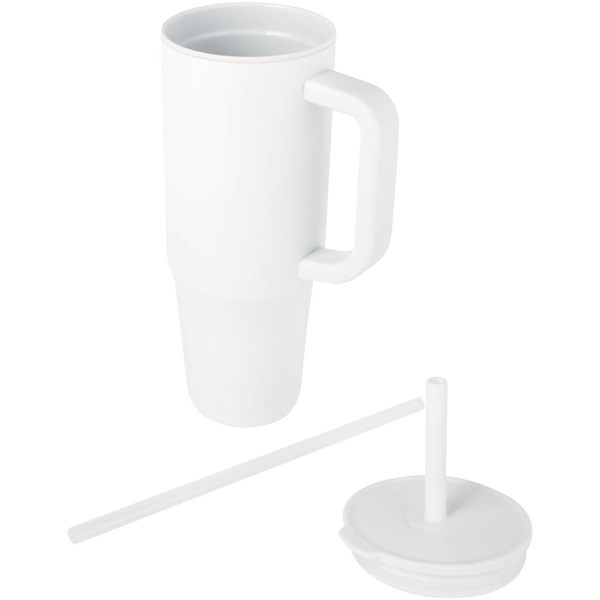 Obrázky: Termohrnek 900ml nerez/plast, sil.brčko, bílá, Obrázek 3