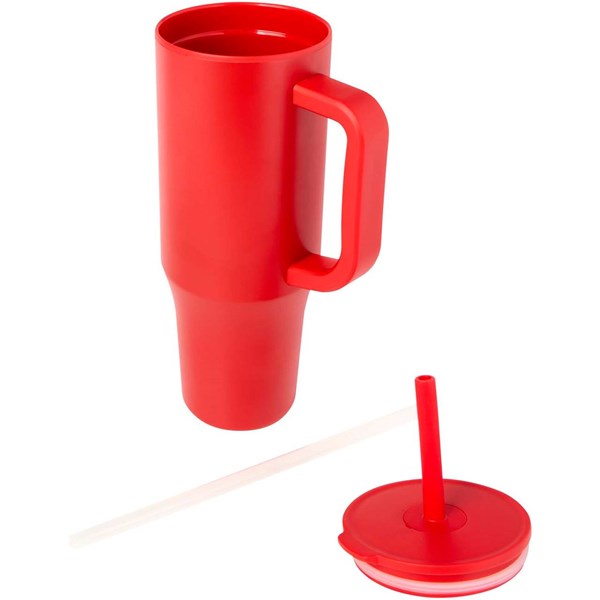 Obrázky: Termohrnek 900ml nerez/plast, sil.brčko, červená, Obrázek 3