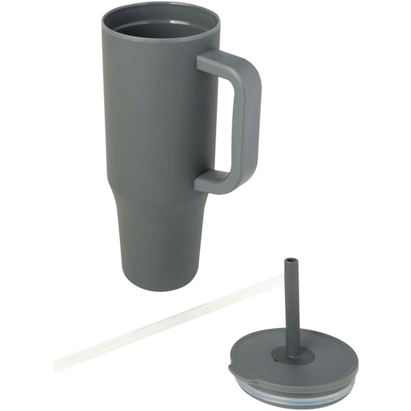 Obrázky: Termohrnek 900ml nerez/plast, sil.brčko, šedá, Obrázek 3