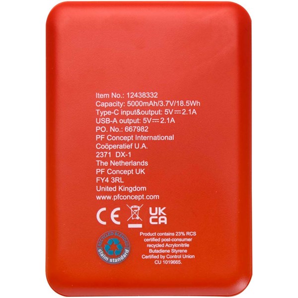 Obrázky: Červená powerbanka 5000mAh typu C z recyk. Plastu, Obrázek 2