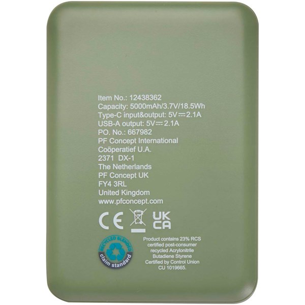 Obrázky: Zelená powerbanka 5000mAh typu C z recyk. Plastu, Obrázek 2