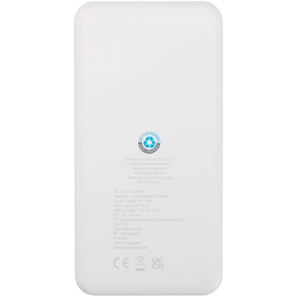 Obrázky: Bílá powerbanka z recykl. plastu 10 000 mAh 10 W, Obrázek 2