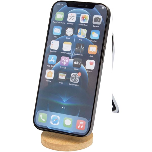 Obrázky: Bílý stojánek na telefon z plastu a bambusu