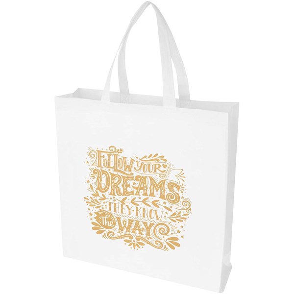 Obrázky: Bílá netkaná nákup.taška se slož.dnem z GRS, 12L, Obrázek 7