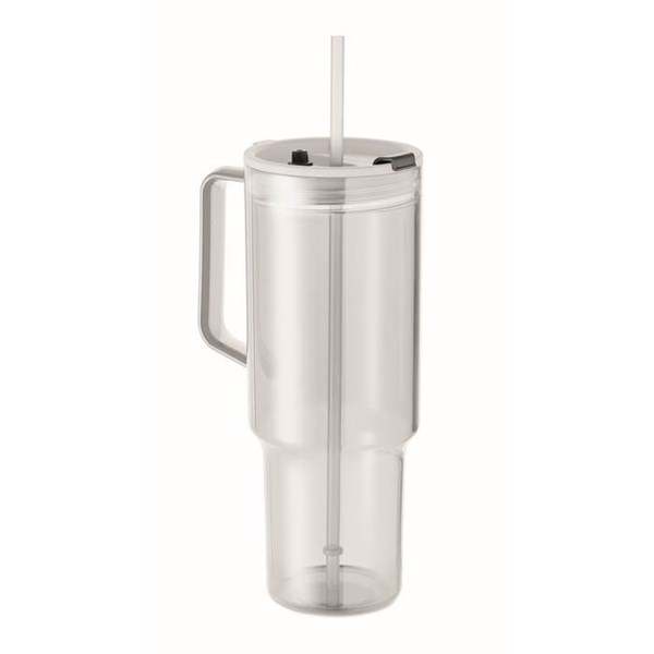 Obrázky: Průhledný hrnek 1200 ml s brčkem, bílý