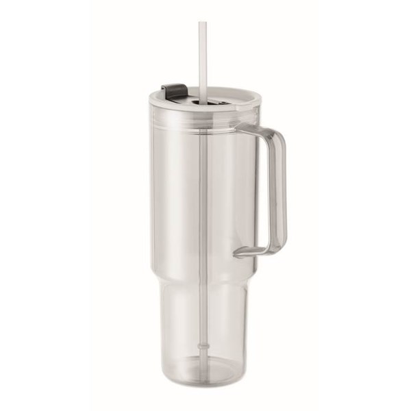 Obrázky: Průhledný hrnek 1200 ml s brčkem, bílý, Obrázek 2