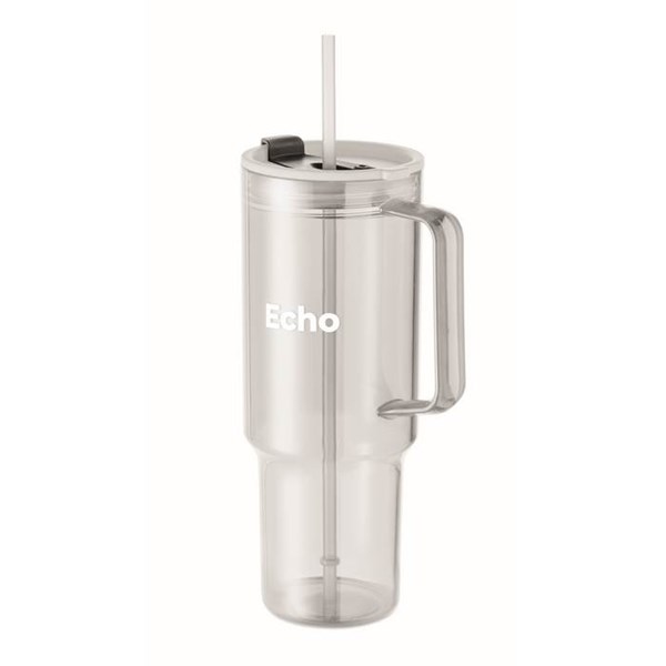 Obrázky: Průhledný hrnek 1200 ml s brčkem, bílý, Obrázek 3