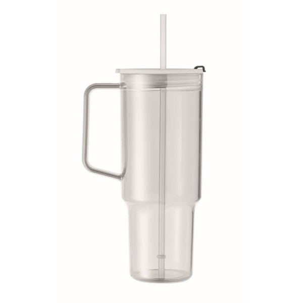 Obrázky: Průhledný hrnek 1200 ml s brčkem, bílý, Obrázek 4