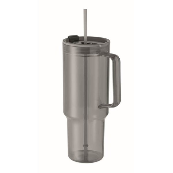 Obrázky: Průhledný hrnek 1200 ml s brčkem, šedý, Obrázek 2
