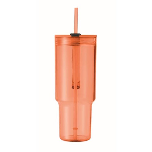 Obrázky: Průhledný hrnek 1200 ml s brčkem, oranžový, Obrázek 5