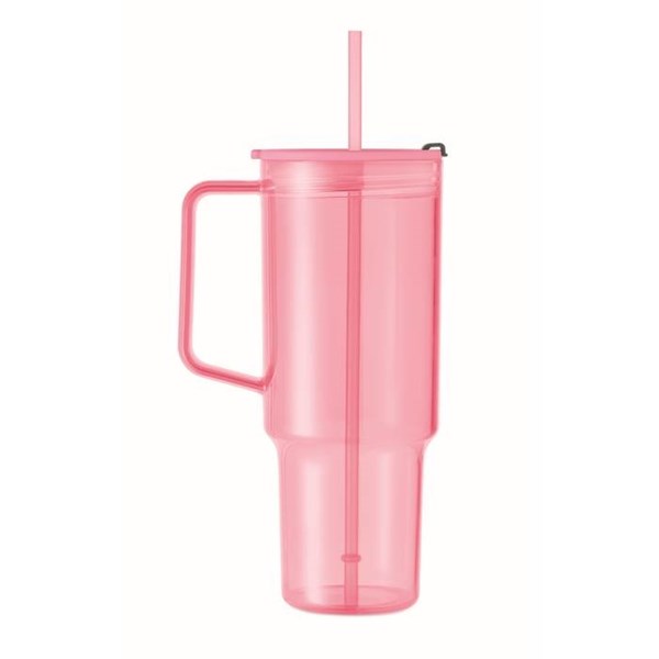Obrázky: Průhledný hrnek 1200 ml s brčkem, růžový, Obrázek 3