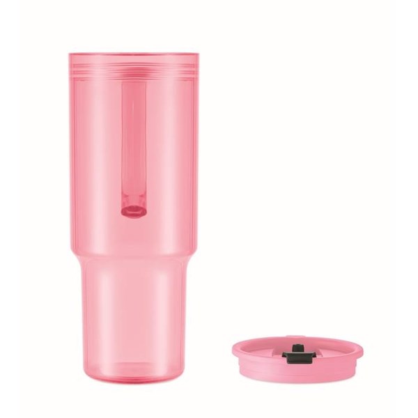 Obrázky: Průhledný hrnek 1200 ml s brčkem, růžový, Obrázek 4