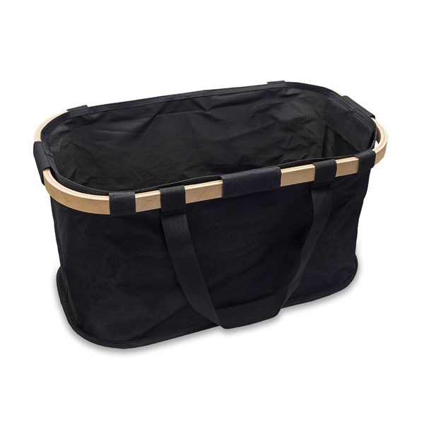 Obrázky: Nákupní košík s dřevěným rámem, černá, Obrázek 6