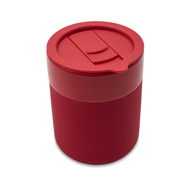 Obrázky: Keram. hrnek 370ml, povrch a víčko silikon,červená, Obrázek 5