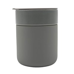 Obrázky: Keram. hrnek 370ml, povrch a víčko silikon,šedá